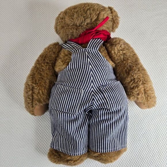 Vermont Teddy Bear Plush Overalls Red Bandana 15" Stuffed Toy Conductor - Picture 4 of 7